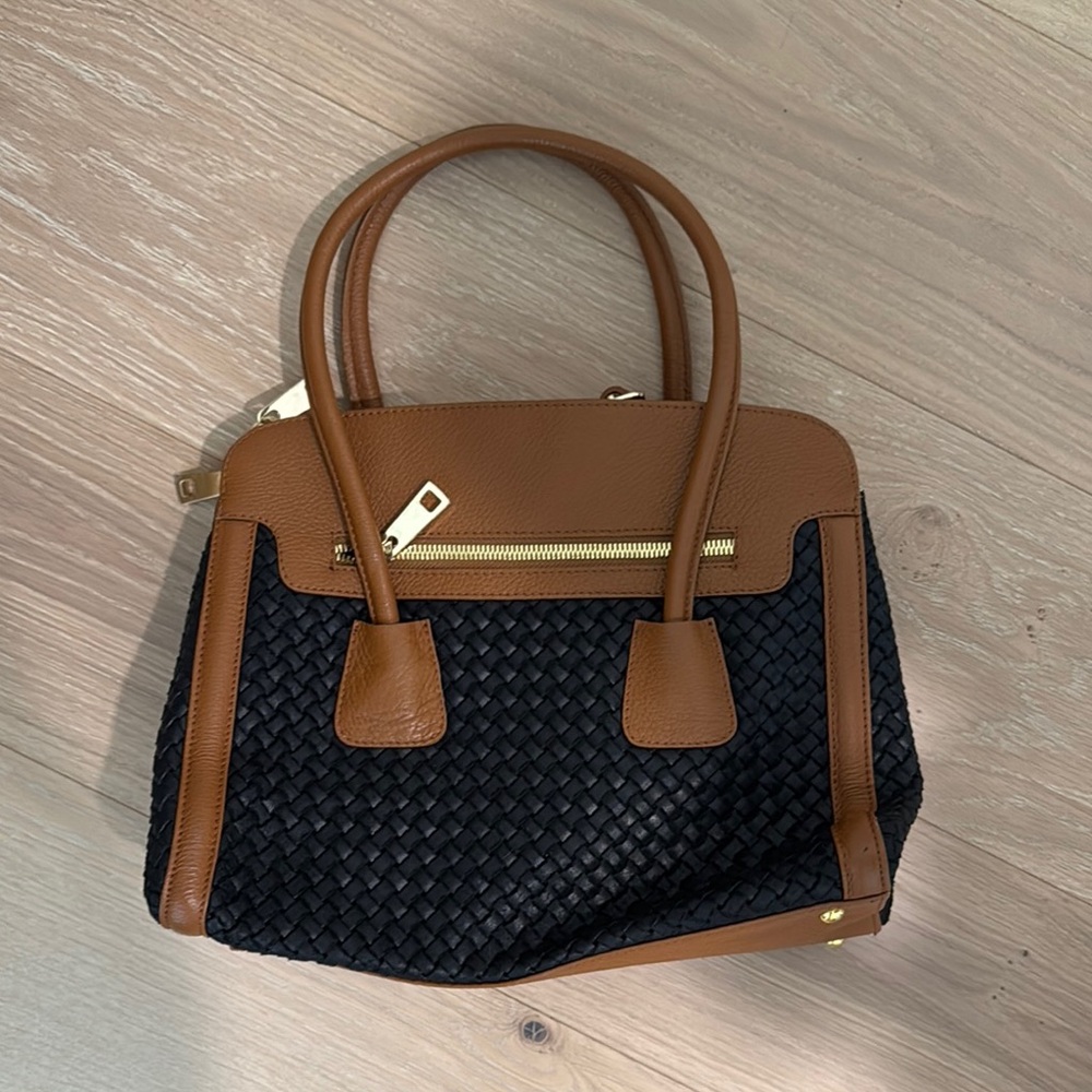 Elegant Black and Tan Woven Handbag